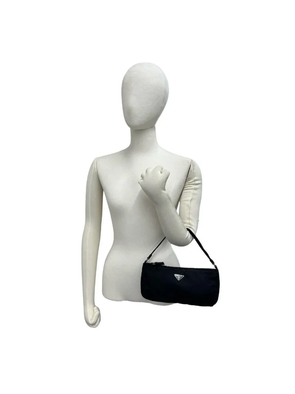 Prada Triangle Logo Plate Tessuto Nylon Mini Handbag Pouch Black